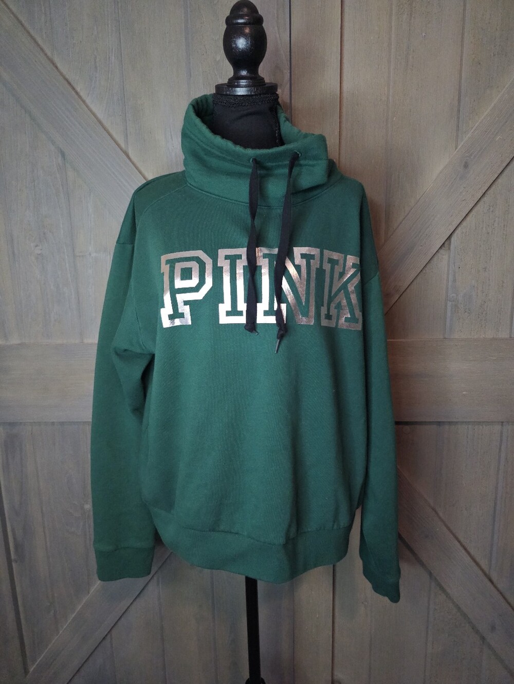 PINK Victoria's Secret Green Cowl Neck Sweatshirt sz XL